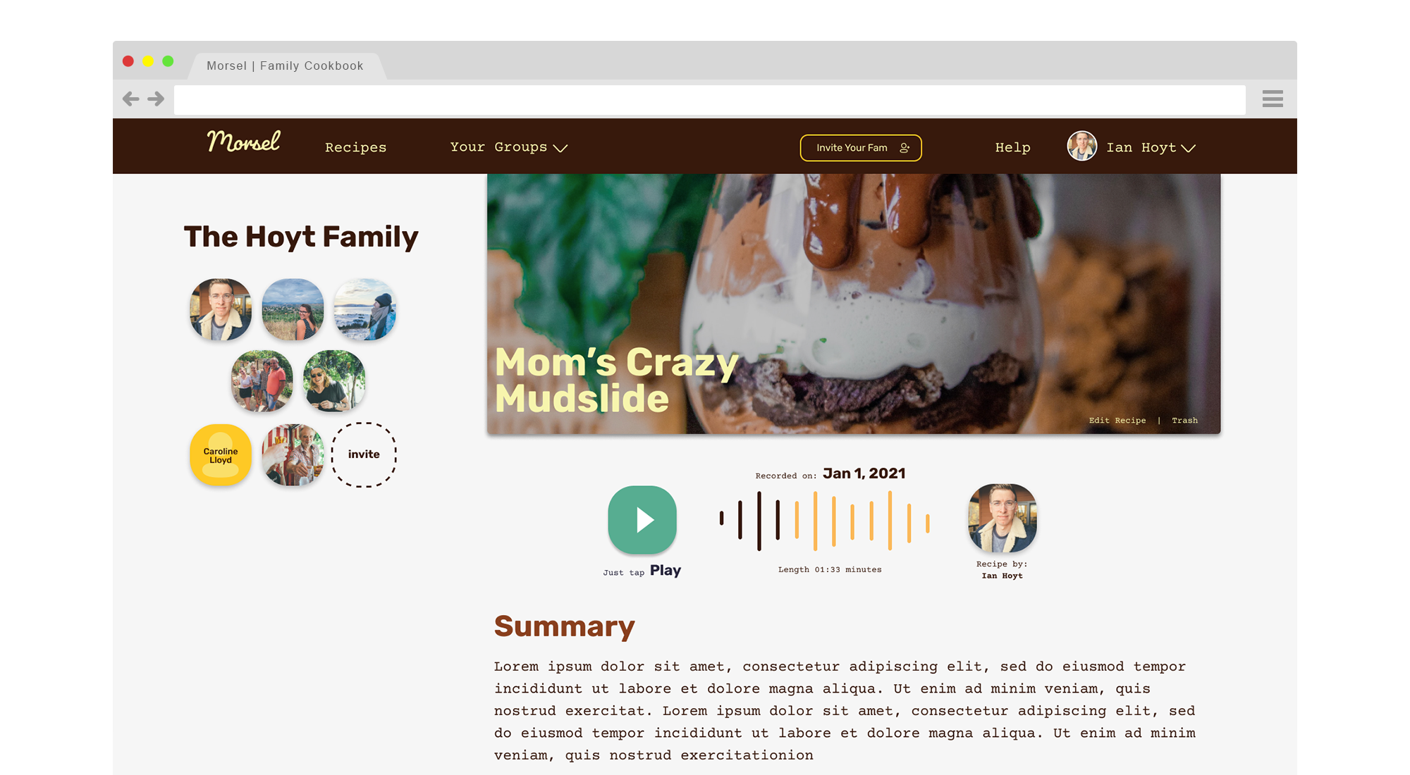 A Morsel recipe page with an audio memo player