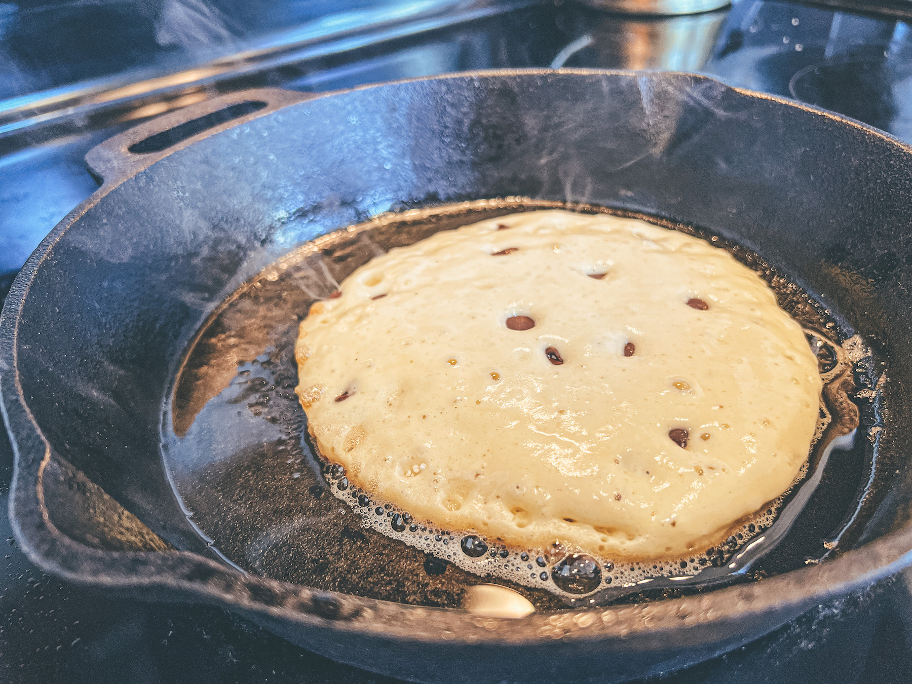 cooking pancakes on cast iron