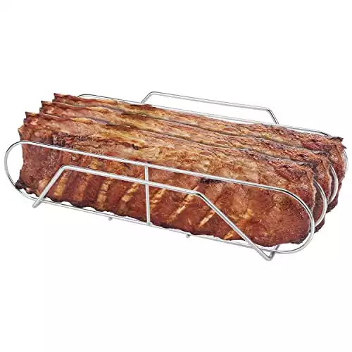 Stainless Steel Rib Rack for Smoking and Grilling, Holds up to 3 Full Racks of Ribs