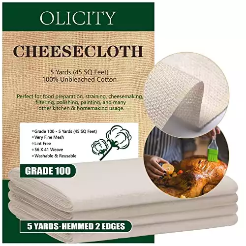 Olicity Cheesecloth, Grade 100, 45 Sq Feet, Reusable Cheese Cloth Ultra Fine